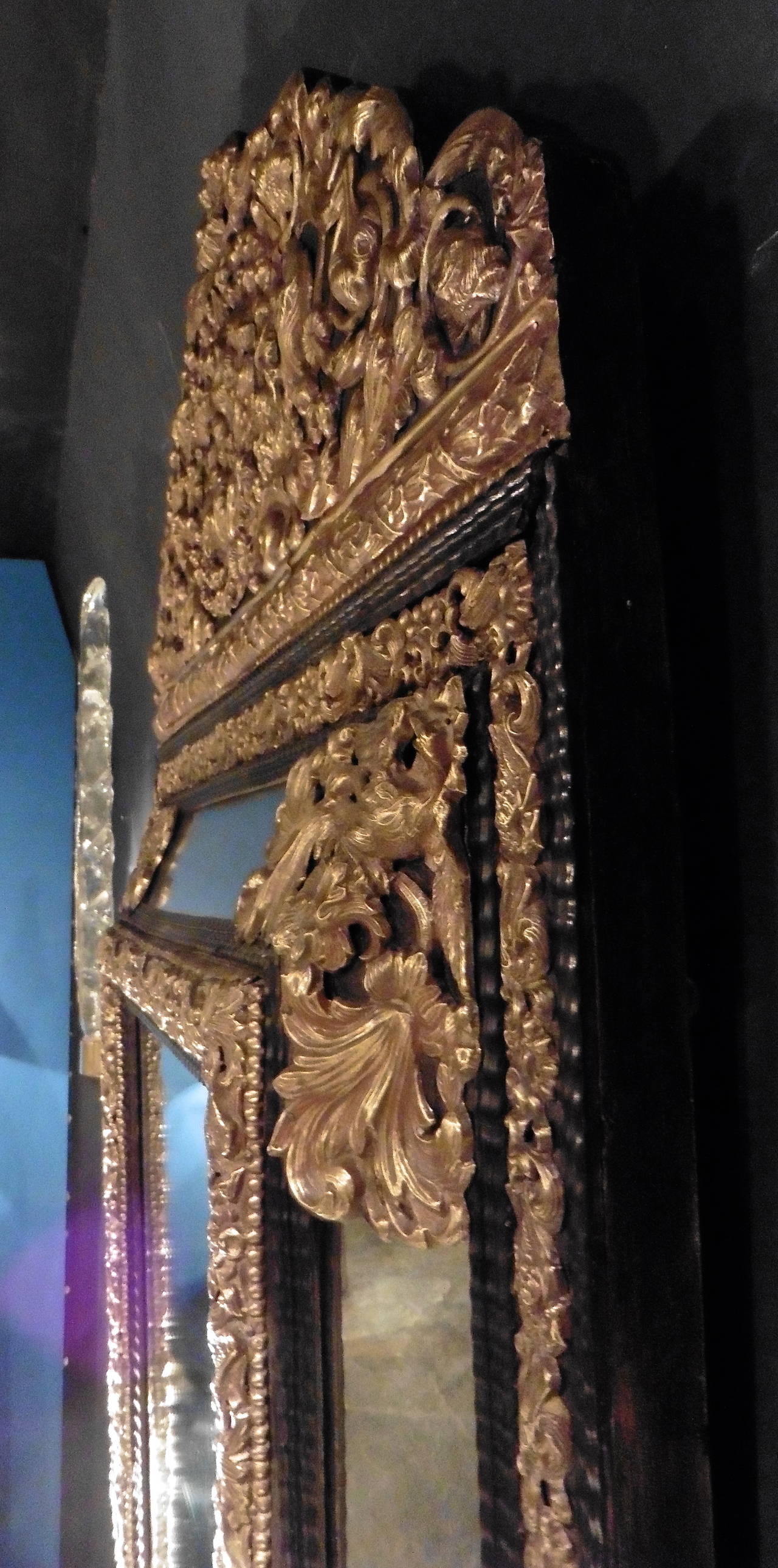 Mid-19th Century Dutch Brass Rectangular Repoussé Mirror with Crest, circa 1860.