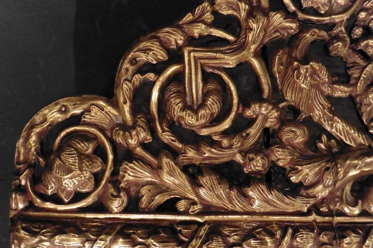 Dutch Colonial Dutch Brass Rectangular Repoussé Mirror with Crest, circa 1860.