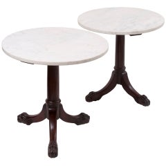 Pair of Irish Mahogany Side Tables with White Marble Tops