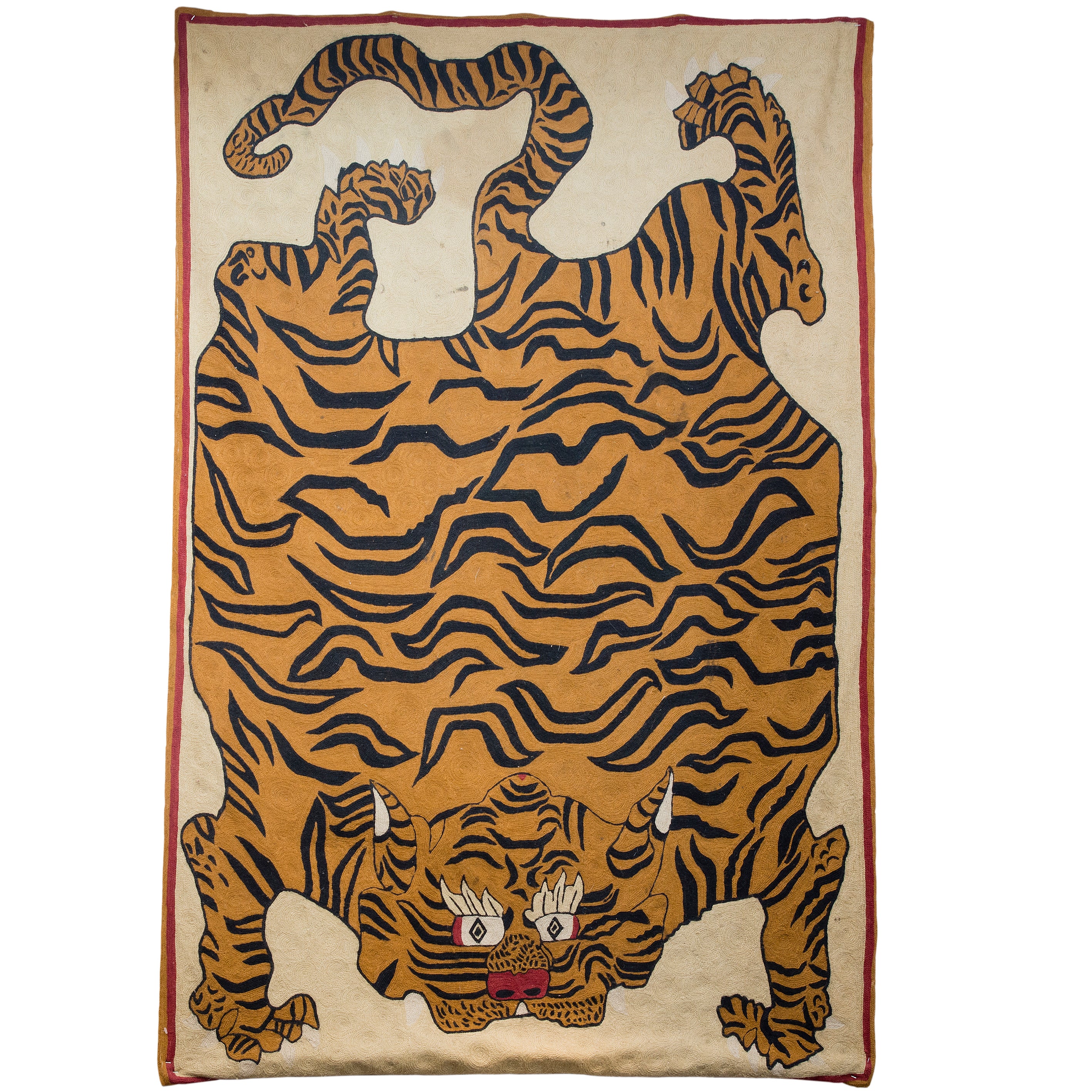 Tibetan Chain Stitch Woolwork Tiger Tapesty Panel For Sale