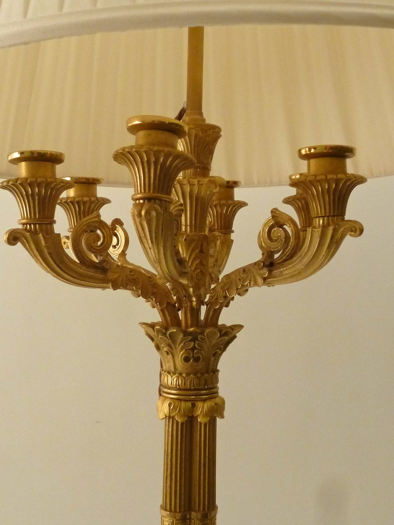 Pair French Charles X Style Gilt Bronze Seven Light Candelabra 19thC In Excellent Condition In London, GB