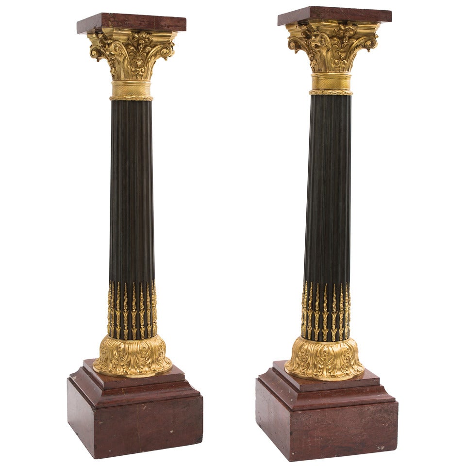 Pair of French Bronze and Ormolu Corinthian Column Pedestals circa 1900