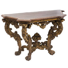 Baroque Carved and Silver Gilded Console Table with Faux Porphyry Top, 1720