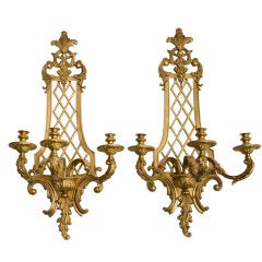 Pair Large French Gilt Bronze Regence Style Wall Sconces Early 20thC