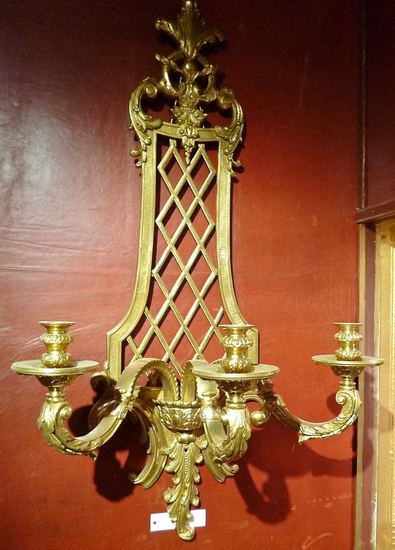 Régence Pair Large French Gilt Bronze Regence Style Wall Sconces Early 20thC