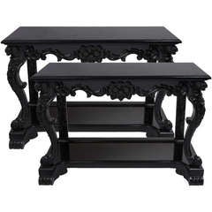 Antique Imposing Pair of Anglo Indian Ebonised Console Tables - late 19thC