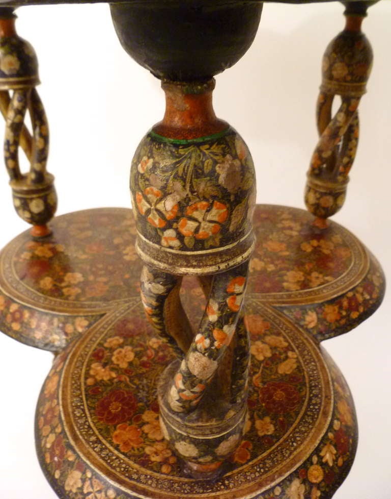 Kashmir Lacquered Two Tier Table with Open Barley Twist Legs circa 1910 1