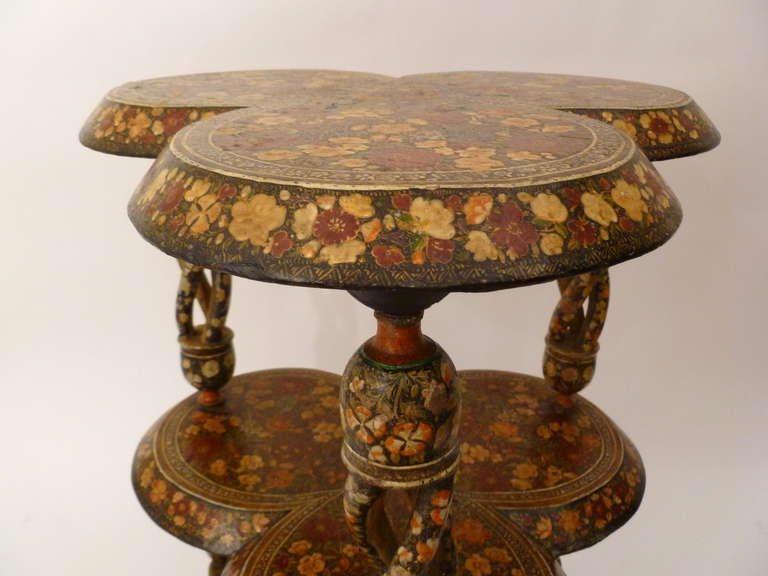 Kashmir Lacquered Two Tier Table with Open Barley Twist Legs circa 1910 In Good Condition In London, GB