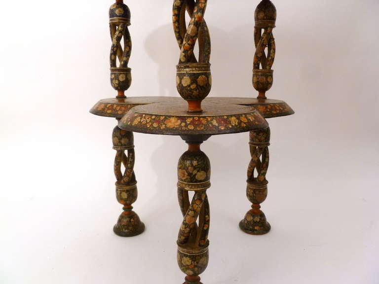 Kashmir Lacquered Two Tier Table with Open Barley Twist Legs circa 1910 2