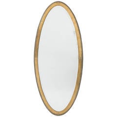 Antique Elegant English Edwardian Oval Brass Mirror, circa 1910