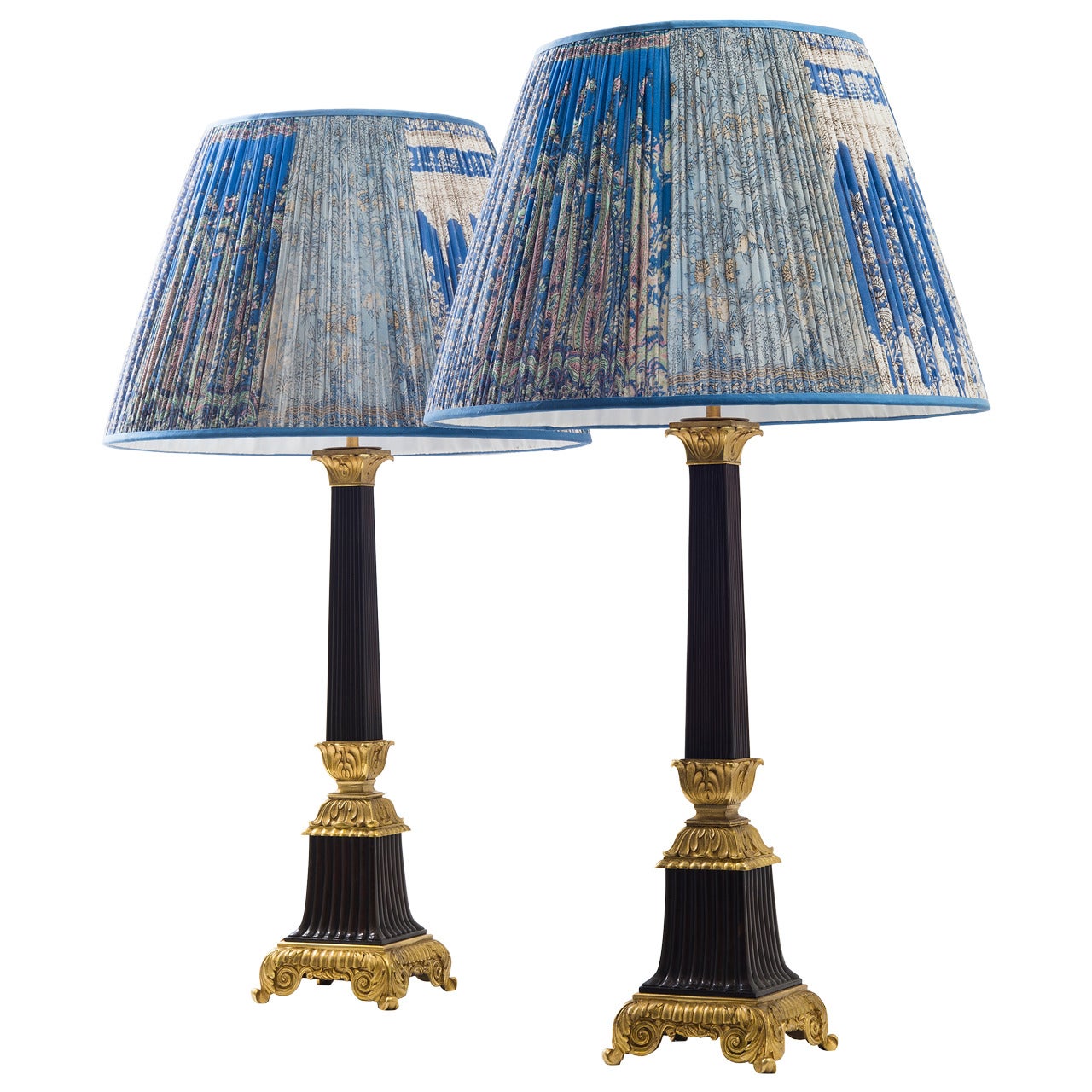 Pair of French Napoleon III Style, Bronze and Ormolu Reeded Lamps, circa 1930