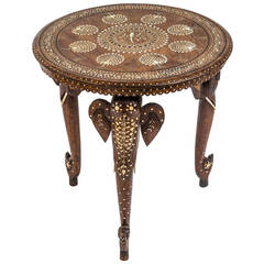 Indian Teak and Bone Inlaid Occasional Table with Elephant Legs, circa 1920