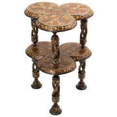 Kashmir Lacquered Two Tier Table with Open Barley Twist Legs circa 1910