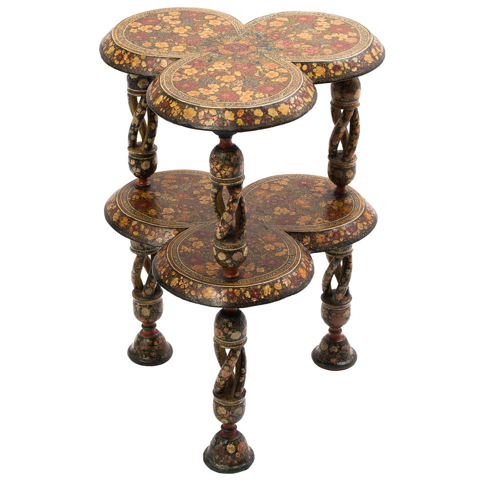Kashmir Lacquered Two Tier Table with Open Barley Twist Legs circa 1910
