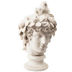 Vintage Monumental Plaster Bust of Antinous as Dionysus