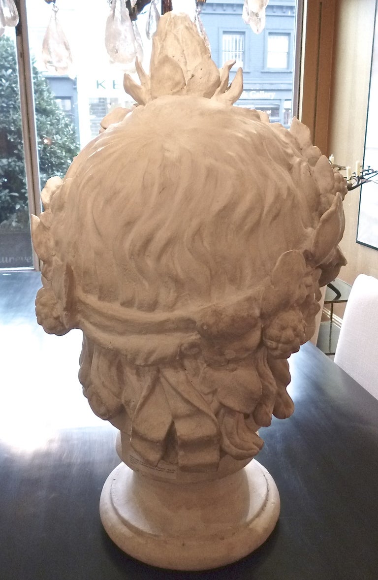 German Monumental Plaster Bust of Antinous as Dionysus