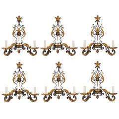 Set 6 French Wrought Iron Wall Sconces c.1900