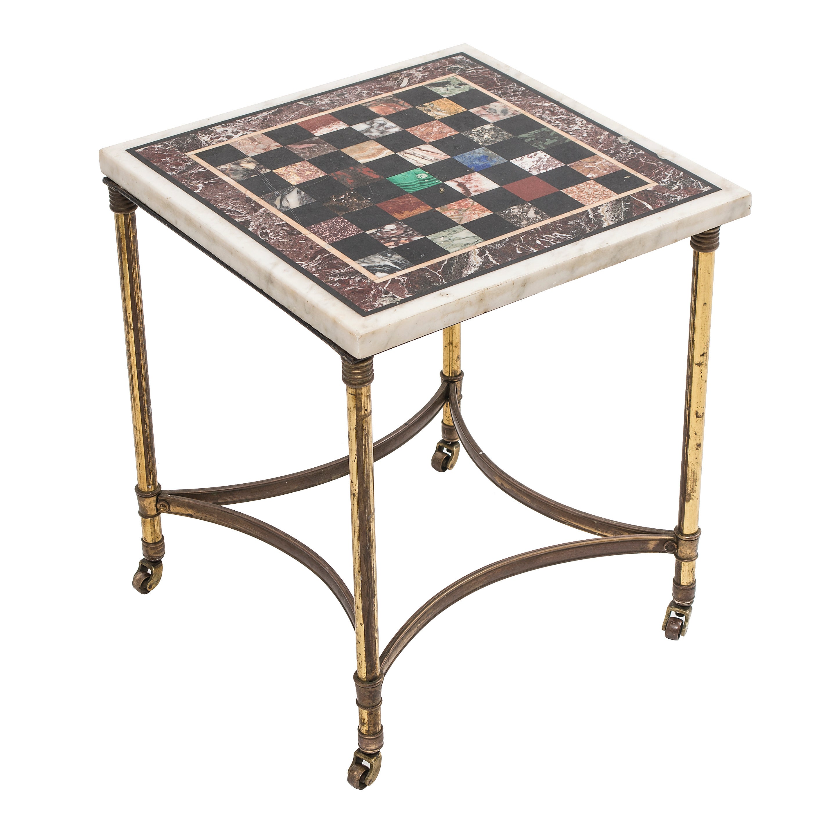 English Low Table with Specimen Marble Chess Top & Brass Base circa 1950