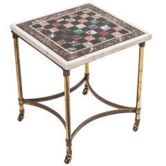 English Low Table with Specimen Marble Chess Top and Brass Base circa ...
