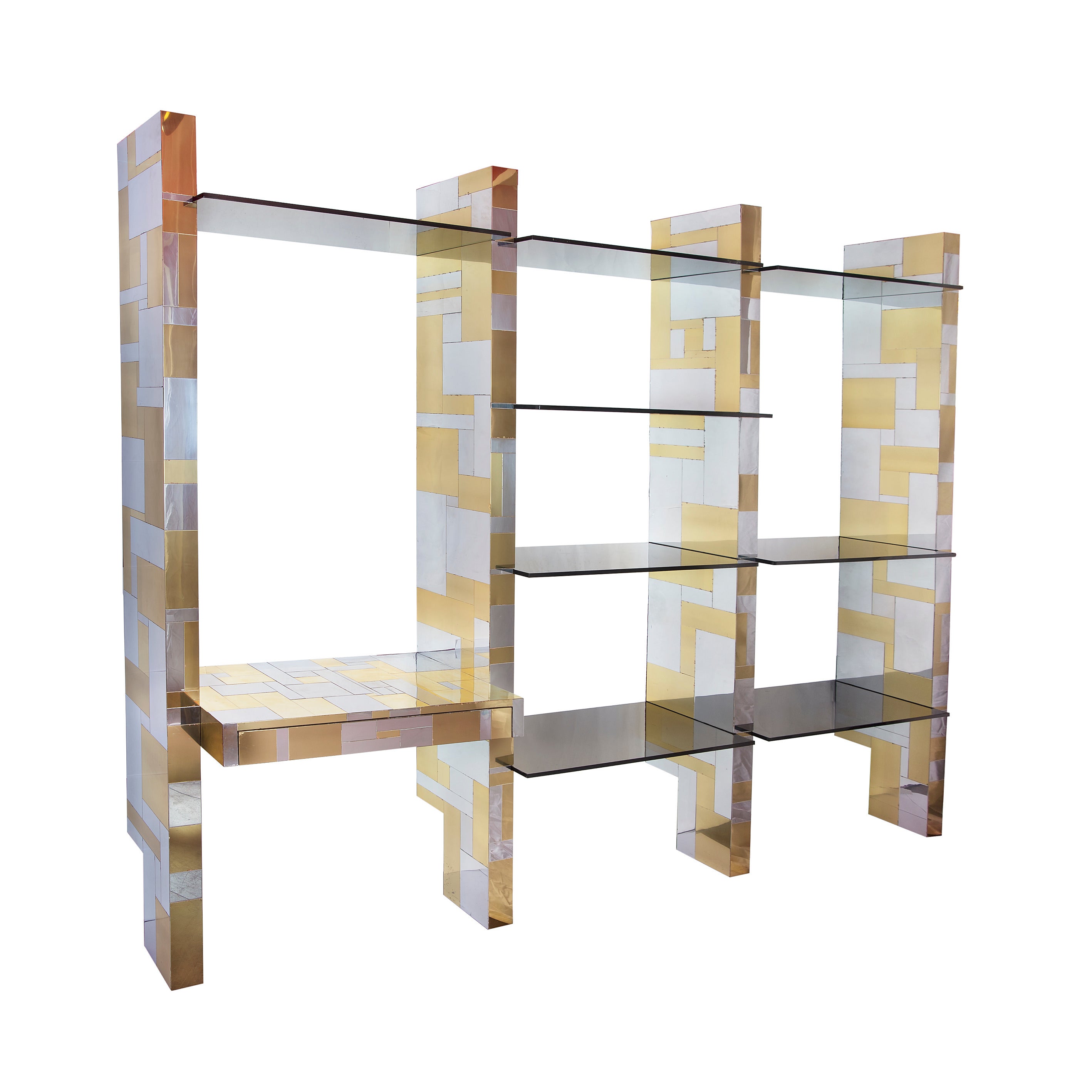 Monumental Paul Evans Citiscape Chrome & Brass Shelving Unit c.1975 For Sale