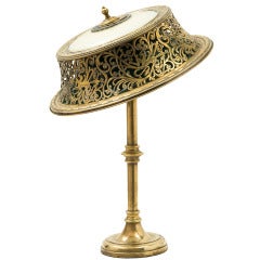 Unusual French Brass Column 'hat' Table Lamp C.1920