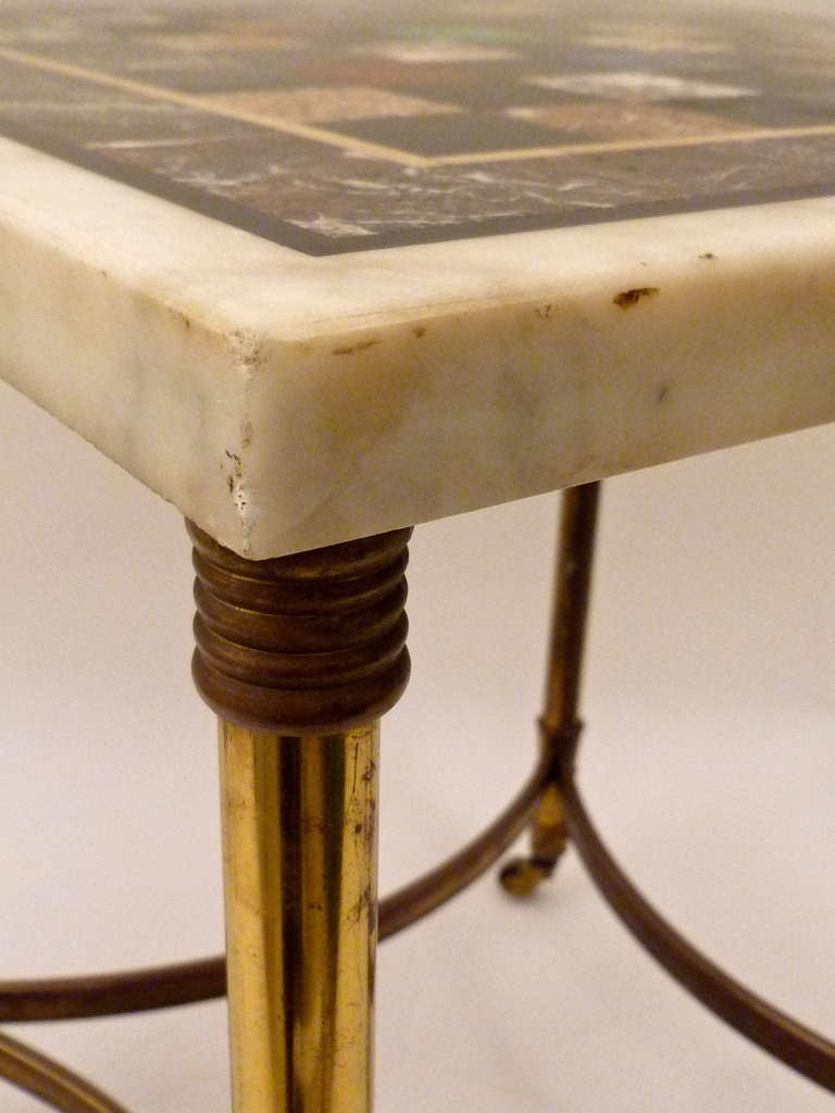 20th Century English Low Table with Specimen Marble Chess Top & Brass Base circa 1950
