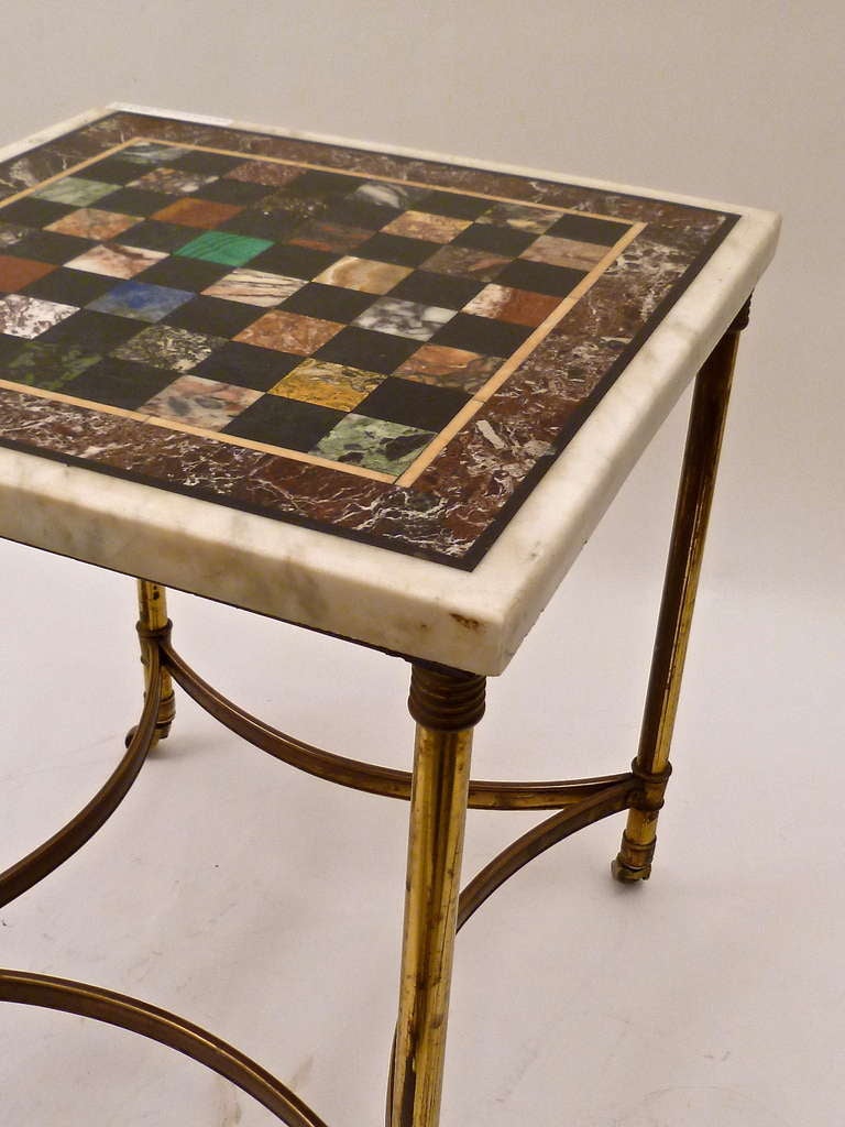 English Low Table with Specimen Marble Chess Top & Brass Base circa 1950 3