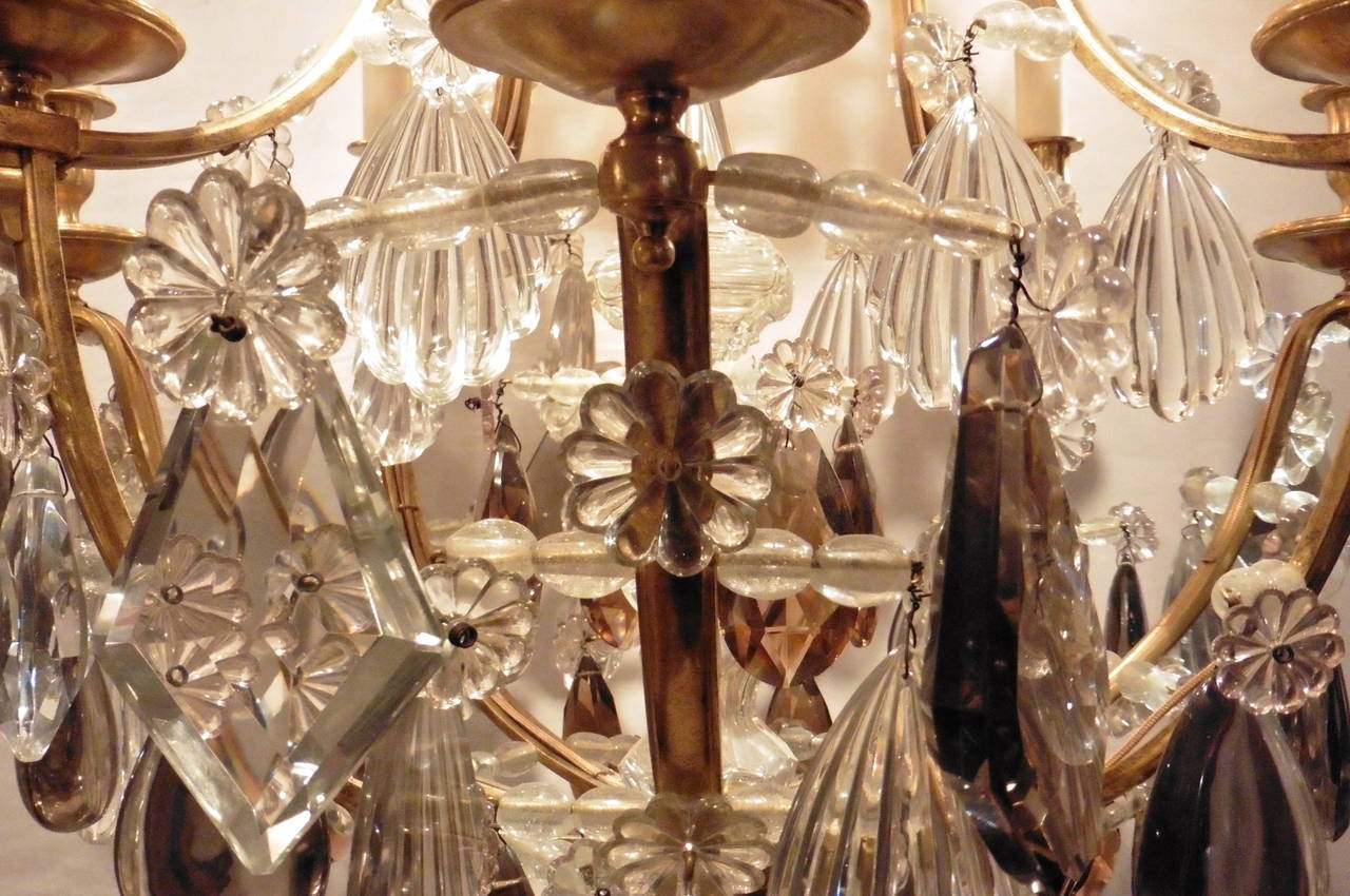 Baguès Style Gilt Bronze and Tinted Glass Drop Eight-Light Chandelier c1900 2