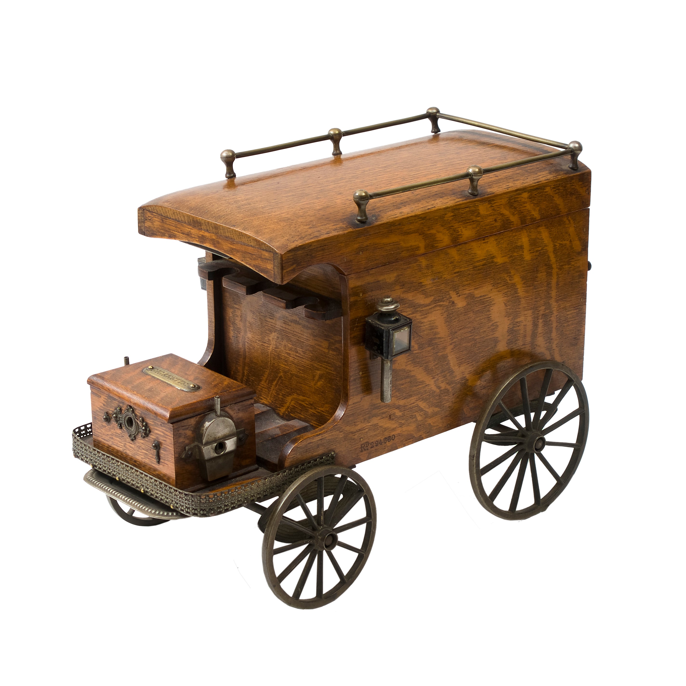 Victorian Oak Novelty Delivery Van Smoker's Cabinet dated 1897