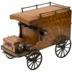 Antique Victorian Oak Novelty Delivery Van Smoker's Cabinet dated 1897
