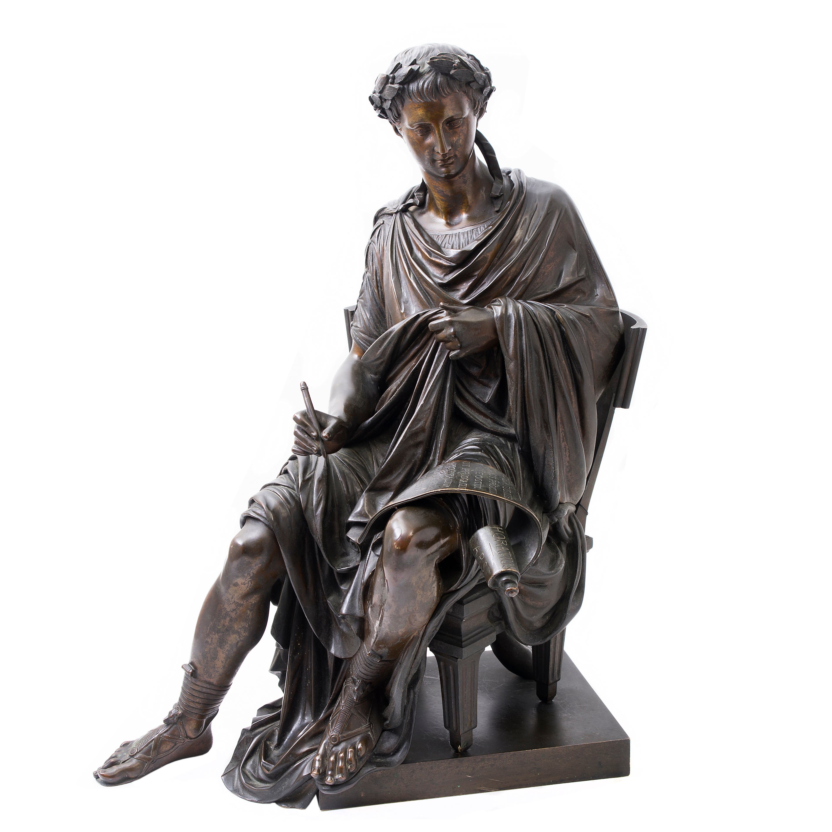 Statue en bronze du poète Horace:: estampillée "1843 Raingo Freres"