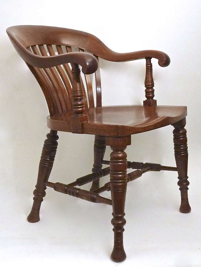 Set Six English Mahogany Slat Back Windsor Style Armchairs c1890 In Good Condition In London, GB