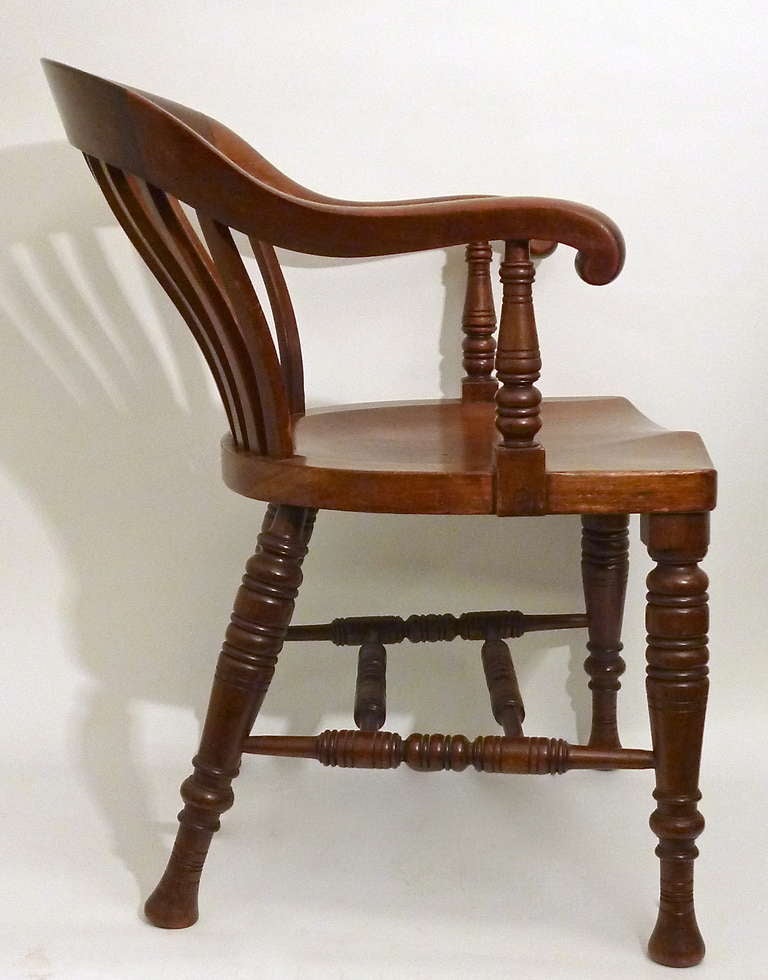 Set Six English Mahogany Slat Back Windsor Style Armchairs c1890 1