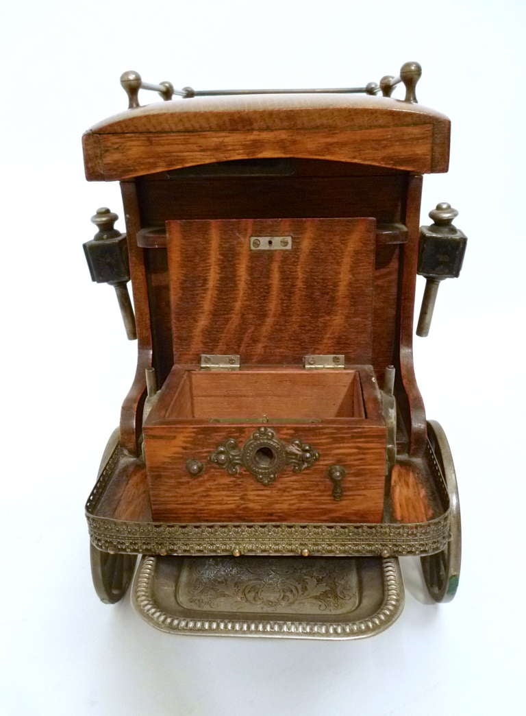British Victorian Oak Novelty Delivery Van Smoker's Cabinet dated 1897
