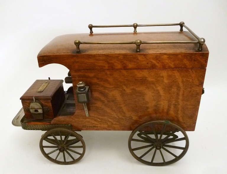 19th Century Victorian Oak Novelty Delivery Van Smoker's Cabinet dated 1897