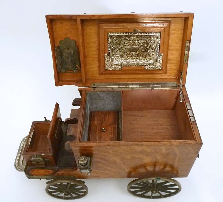 Victorian Oak Novelty Delivery Van Smoker's Cabinet dated 1897 2