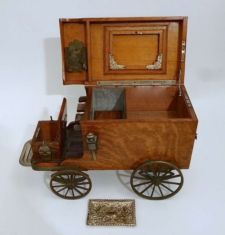 Victorian Oak Novelty Delivery Van Smoker's Cabinet dated 1897 3