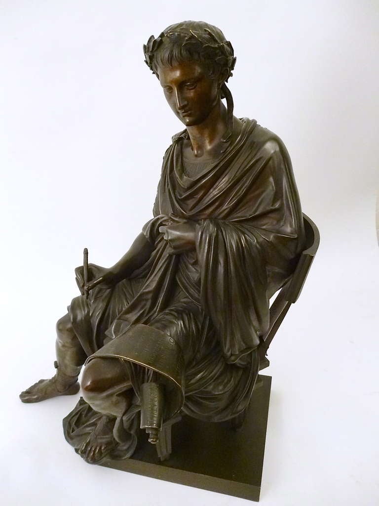 Français Statue en bronze du poète Horace:: estampillée 