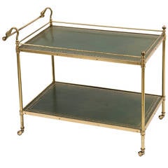 English Brass and Green Leather Drinks Trolley, circa 1940