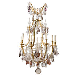 Baguès Style Gilt Bronze and Tinted Glass Drop Eight-Light Chandelier c1900