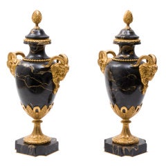 Pair French Napoleon III Portor Marble Cassolets