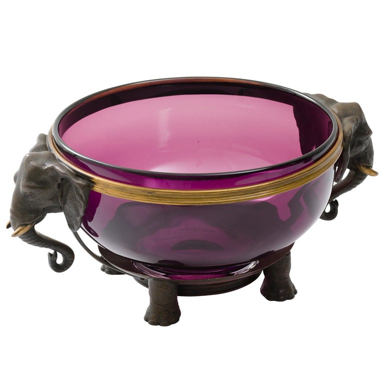 Austrian Bronze and Glass Novelty Elephant Bowl at 1stdibs