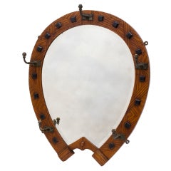 Antique Edwardian Horseshoe Shaped Mirror and Coat Rack