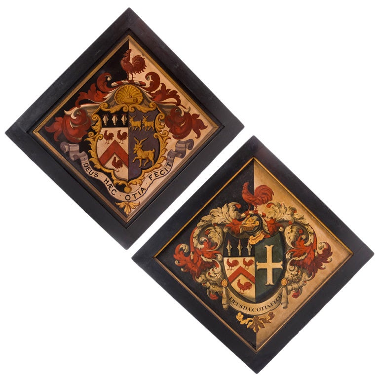 Pair of Large Oil On Canvas Hatchment Paintings