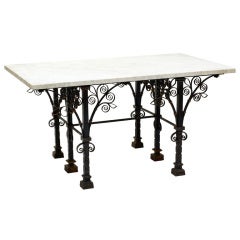 Arts and Crafts Wrought Iron Centre Table with Original Top