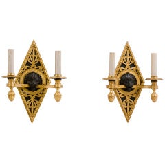 Pair Lions Head French Empire Bronze and Ormolu Wall Lights