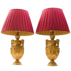 Vintage Pair of 'Townley Vase' Gilt Bronze Lamps