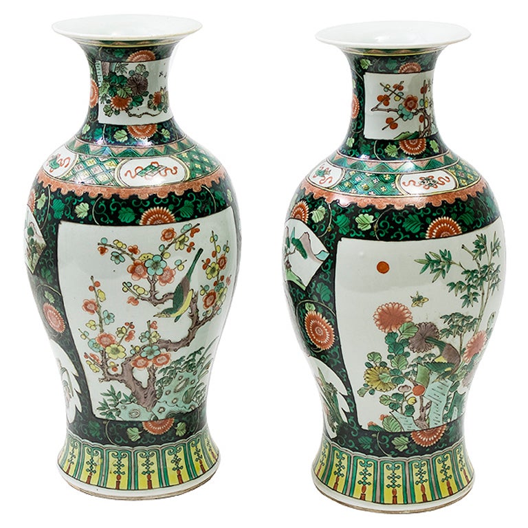 Pair Chinese Famille Verte Porcelain Vases