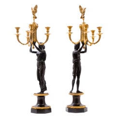 Pair Large Italian Bronze & Ormolu Figural Candelabra