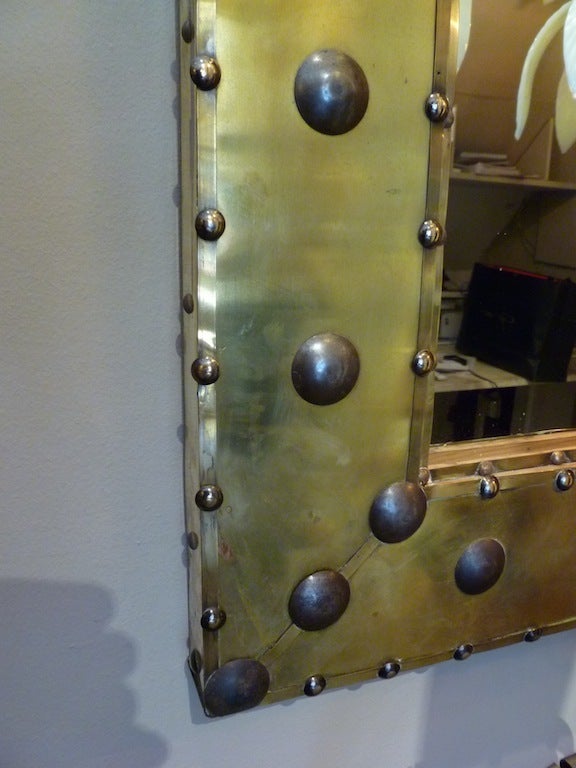 Striking Italian Brass Studded Mirror